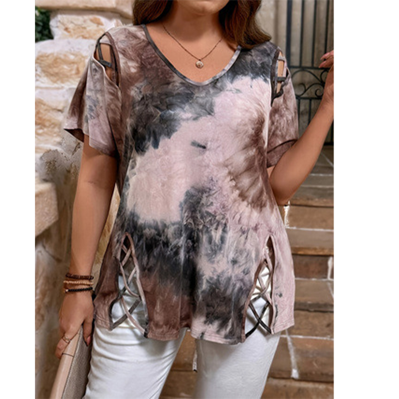 🛍️ 50 % rabatt – Oversized dam-T-shirt med hjärtmönster och snörningsdetaljer – avslappnad stil, andas bra och mångsidig för vardagen ❤️