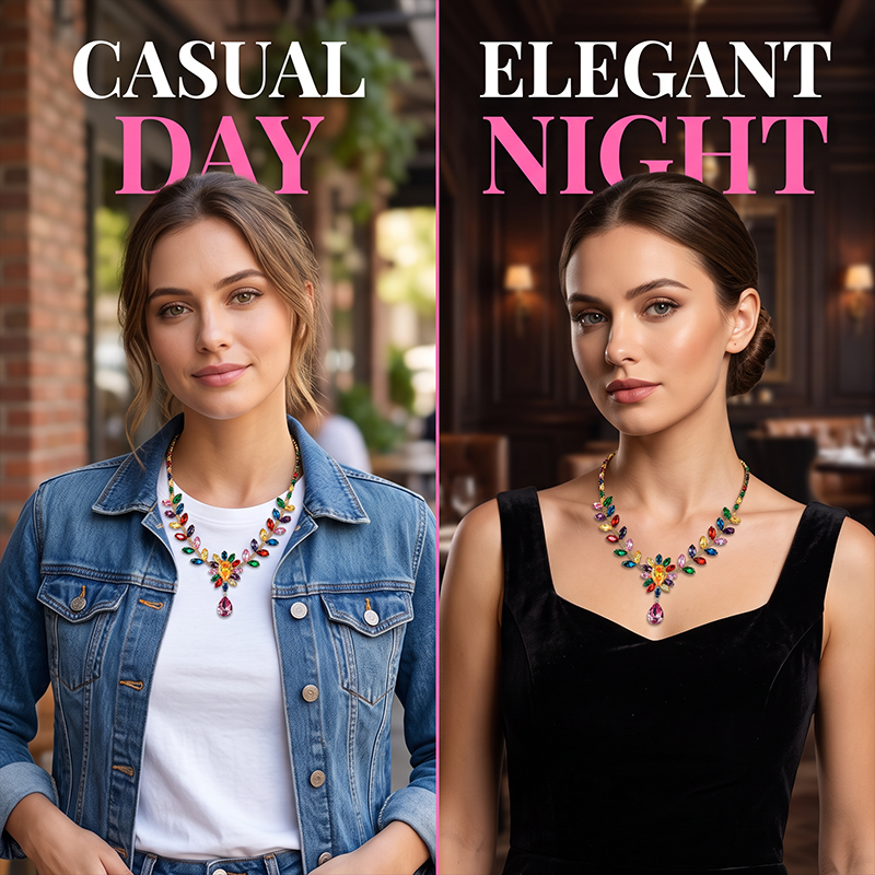 🌸 50% RABATT NU! 🌸 Dam Casual Färgglatt Blommigt Halsbandsset
