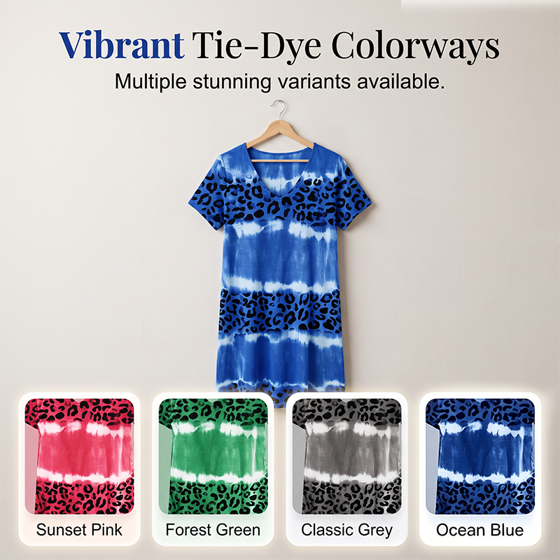 Damklänning Casual Tie-Dye Leopardmönster V-ringning