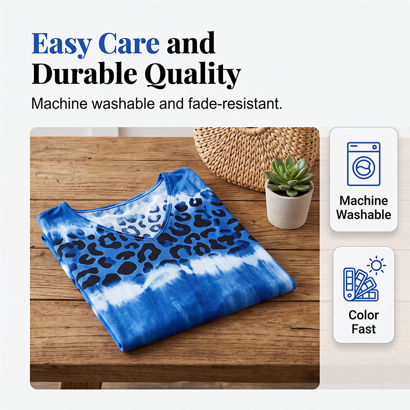 Damklänning Casual Tie-Dye Leopardmönster V-ringning