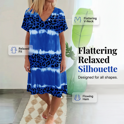 Damklänning Casual Tie-Dye Leopardmönster V-ringning