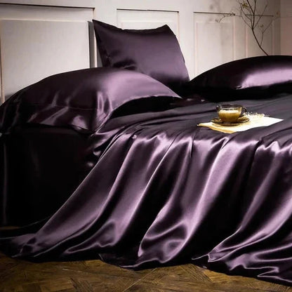 🔥-Luxury Pure Mulberry Silk Sängkläder Set med 4 (1x täcke + 1x lakan + 2x örngott)