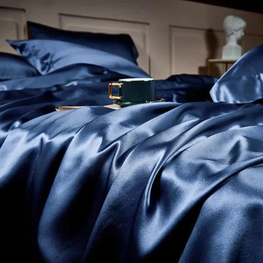 🔥-Luxury Pure Mulberry Silk Sängkläder Set med 4 (1x täcke + 1x lakan + 2x örngott)