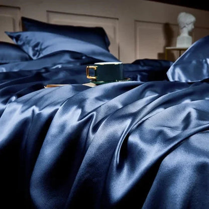 🔥-Luxury Pure Mulberry Silk Sängkläder Set med 4 (1x täcke + 1x lakan + 2x örngott)