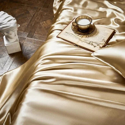🔥-Luxury Pure Mulberry Silk Sängkläder Set med 4 (1x täcke + 1x lakan + 2x örngott)