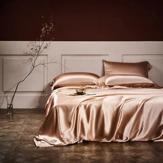 🔥-Luxury Pure Mulberry Silk Sängkläder Set med 4 (1x täcke + 1x lakan + 2x örngott)
