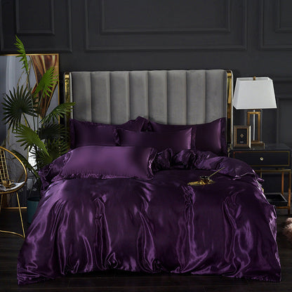 🔥-Luxury Pure Mulberry Silk Sängkläder Set med 4 (1x täcke + 1x lakan + 2x örngott)