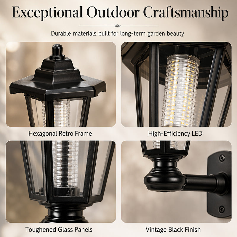 💡 50% RABATT! 🏡 Retro Soldriven Trädgårdslampa med Dubbelt Hexagonalt Huvud – Vintage design, soldriven & väderbeständig – Perfekt för trädgårdar, uppfarter & terrasser 🌙
