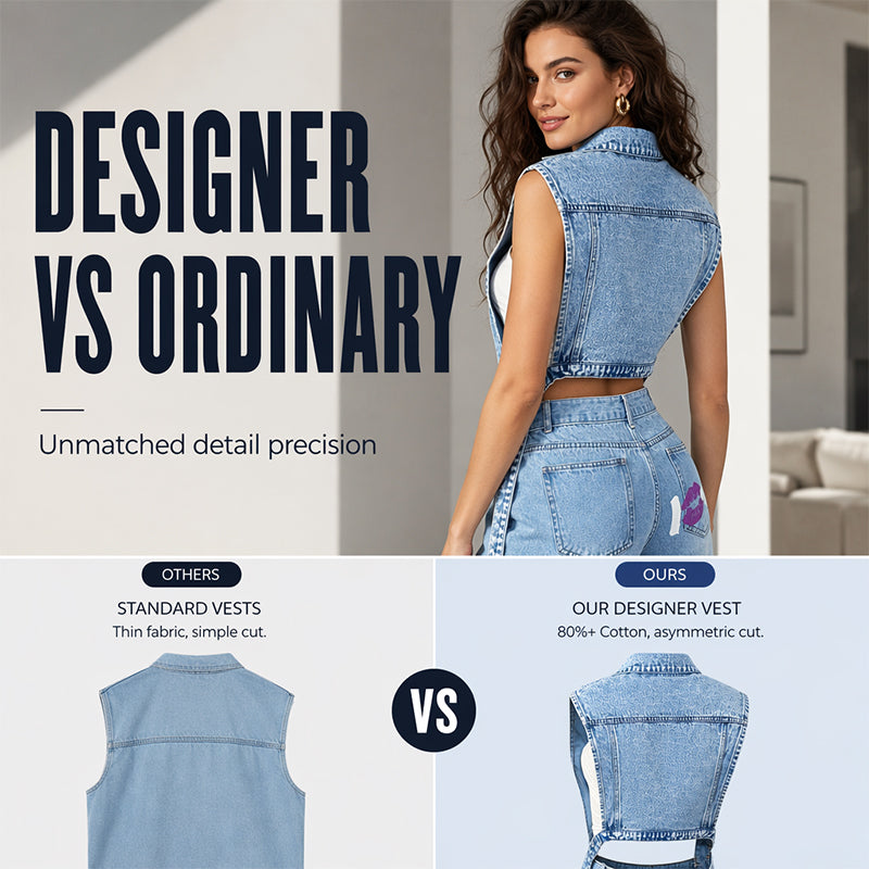👖 50 % RABATT NU! ✂️ Ärmlös denimvästklänning med hög slits för dam – asymmetrisk fåll, patchwork-design & urban streetwear-stil 🖤
