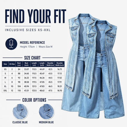 👖 50 % RABATT NU! ✂️ Ärmlös denimvästklänning med hög slits för dam – asymmetrisk fåll, patchwork-design & urban streetwear-stil 🖤