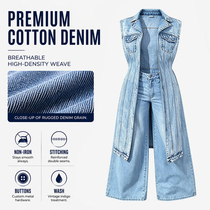 👖 50 % RABATT NU! ✂️ Ärmlös denimvästklänning med hög slits för dam – asymmetrisk fåll, patchwork-design & urban streetwear-stil 🖤