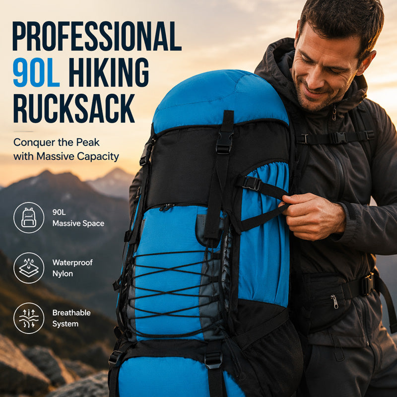 🎒 50 % RABATT NU! ⛰️ 90L Outdoor vandringsryggsäck – vattentät nylon, flera fack & ergonomisk support – perfekt för äventyr ✨