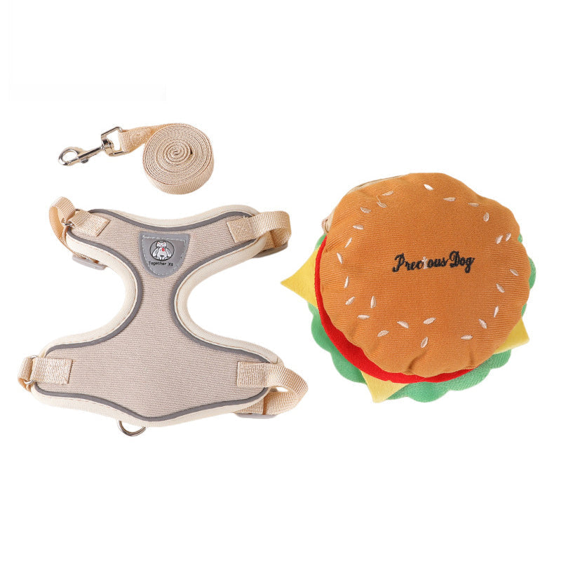 ⏳50 % rabatt under en begränsad tid⏰Sött set med hundsele och koppel i hamburger-motiv samt en miniryggsäck🍔🦮