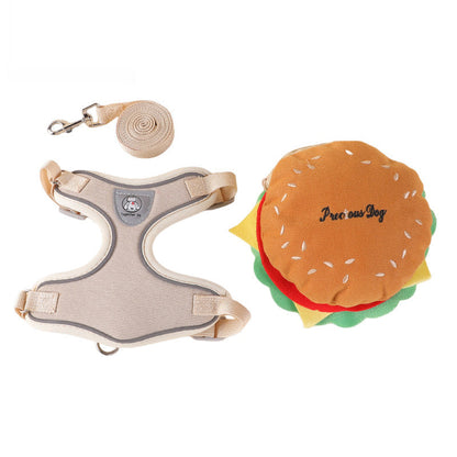 ⏳50 % rabatt under en begränsad tid⏰Sött set med hundsele och koppel i hamburger-motiv samt en miniryggsäck🍔🦮