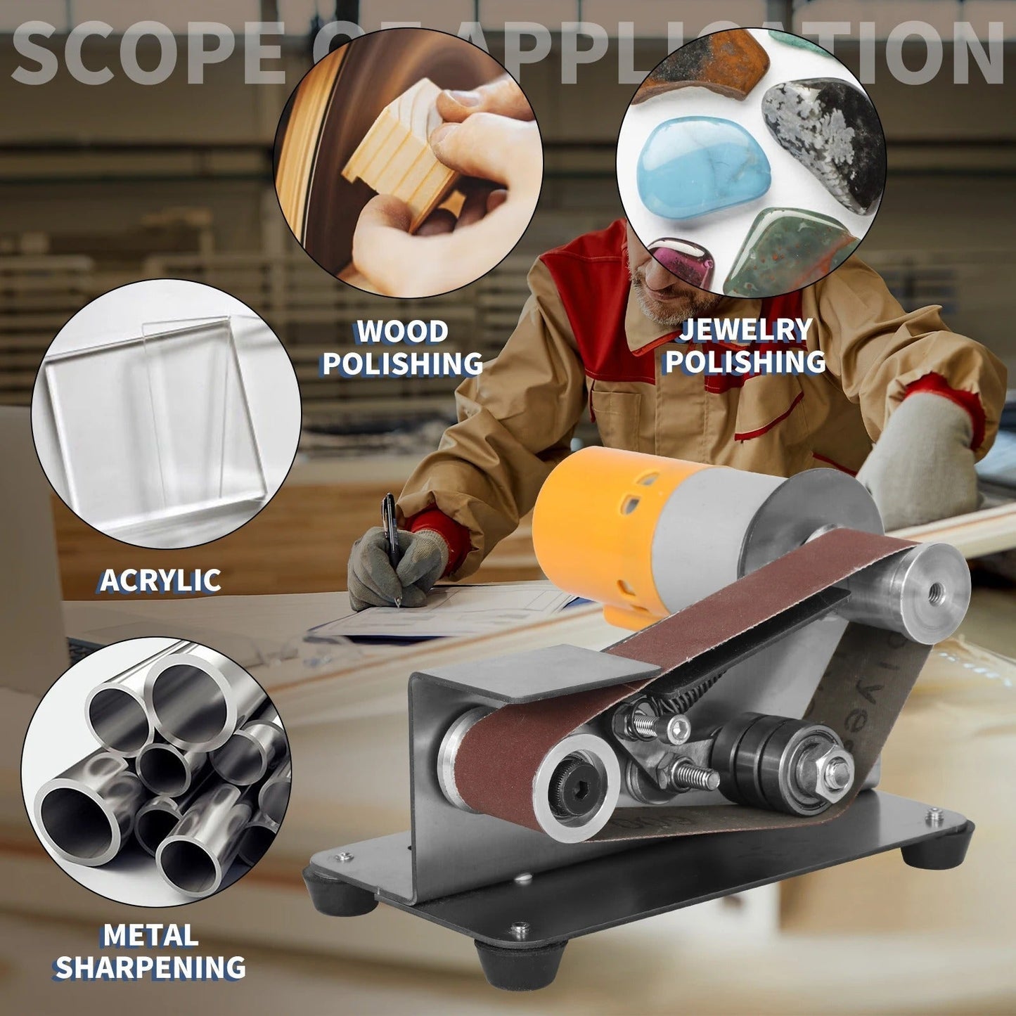 🔧 50 % RABATT NU! ⚡ Mini elektrisk bandslipmaskin & polermaskin – variabel hastighet, ren kopparmotor & 15° väsningsguide – perfekt för metall, trä och plast 🛠️