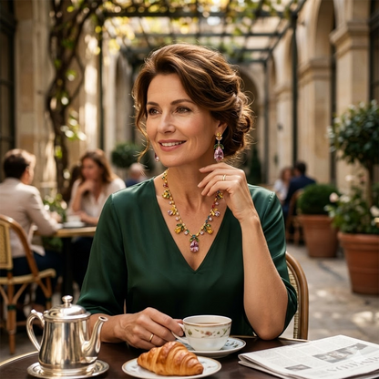 Elegant set med halsband och örhängen med tulpanmotiv