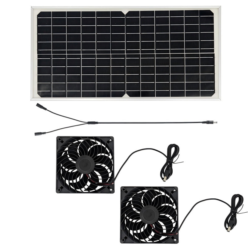 📢📢50% RABATT NU!! ⏰10W Solarförsedd Vattentålig Utomhusventilator med Dubbla Fläktar