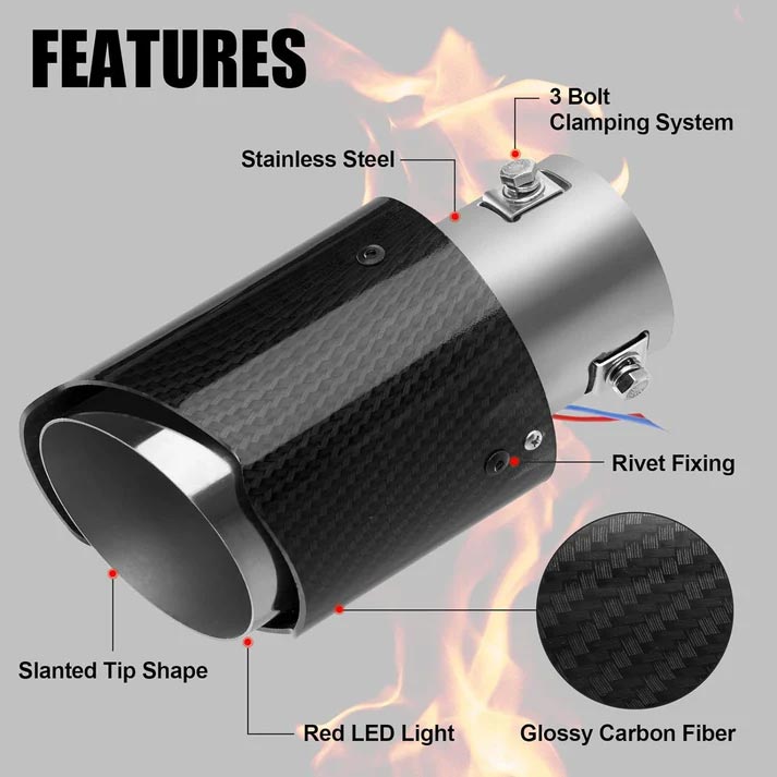 🚗 50 % RABATT NU! 🔥 LED-slutrör för bil – Kolfiberavgasrör med eldsprutande ljuseffekt & ljuddämpning 💨