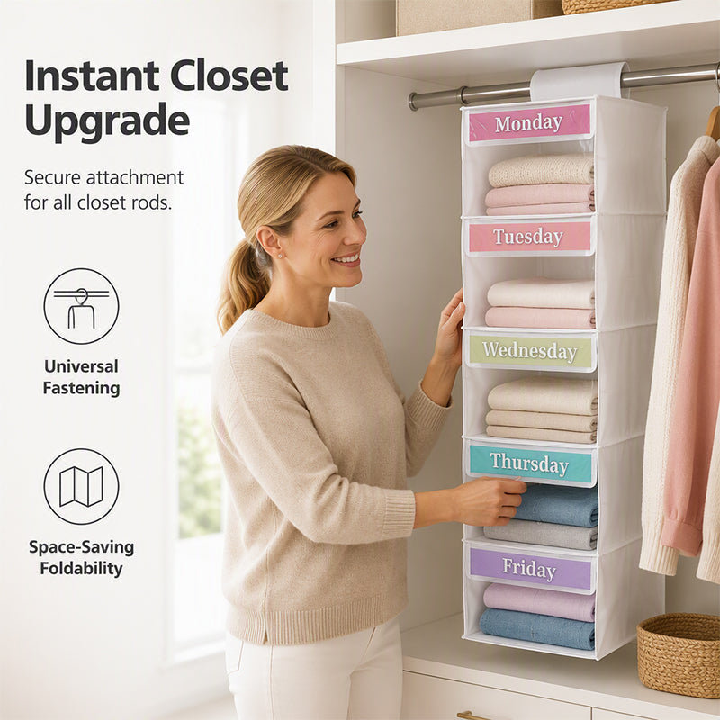 🧺 50% RABATT! 🏠 5-Facks Hängande Garderobsorganizer – Platsbesparande, robust & mångsidig – Perfekt för kläder, accessoarer & skor ✨