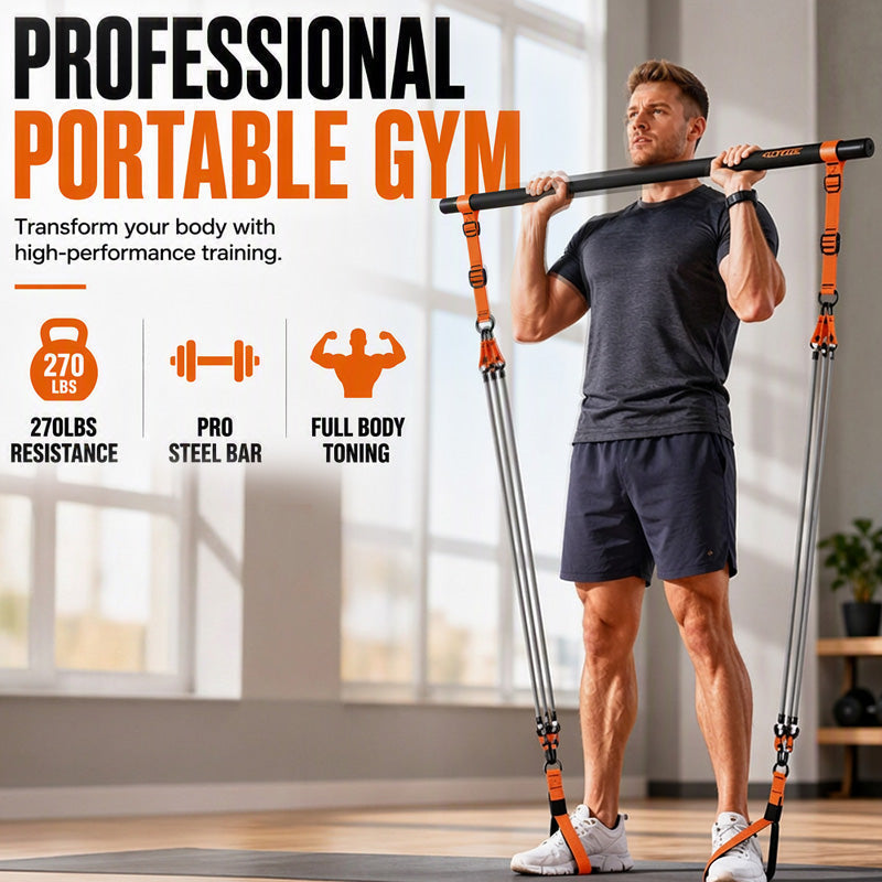 🔥50% REA Begränsad Tid! 💪 Oumbärlig för Träningsentusiaster! 🧘🏻‍♀️ Gör Pilates hemma! 🏗️‍♀️ Portabelt Pilates-Stav Kit med 6 Motståndsband