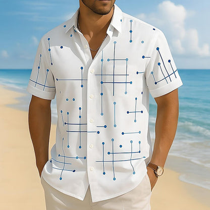 👔 50 % RABATT NU! ☀️ Herr geometriskt tryck avslappnad passform knappskjorta – mjuk sommarkänsla, rymlig komfort & semesterredo stil 🏖️