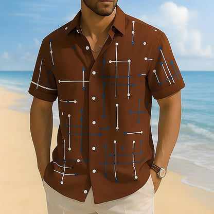 👔 50 % RABATT NU! ☀️ Herr geometriskt tryck avslappnad passform knappskjorta – mjuk sommarkänsla, rymlig komfort & semesterredo stil 🏖️