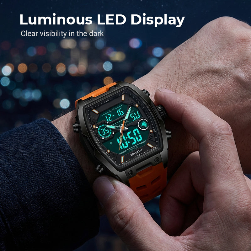 ⌚ Läs i mörkret – Herrsportsklocka med dubbel display och lysande urtavla. Vattentålig & robust. 50% rabatt.
