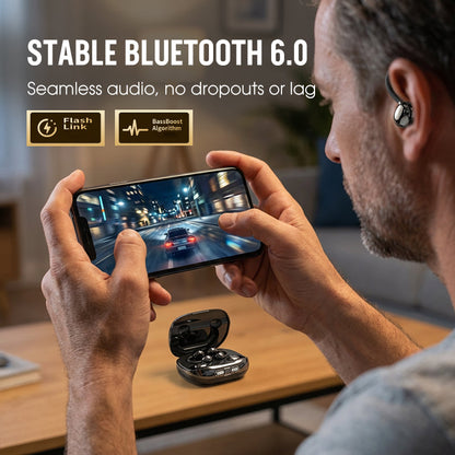🎧 Bluetooth 6.0 Clip-On & In-Ear Trådlösa Hörlurar