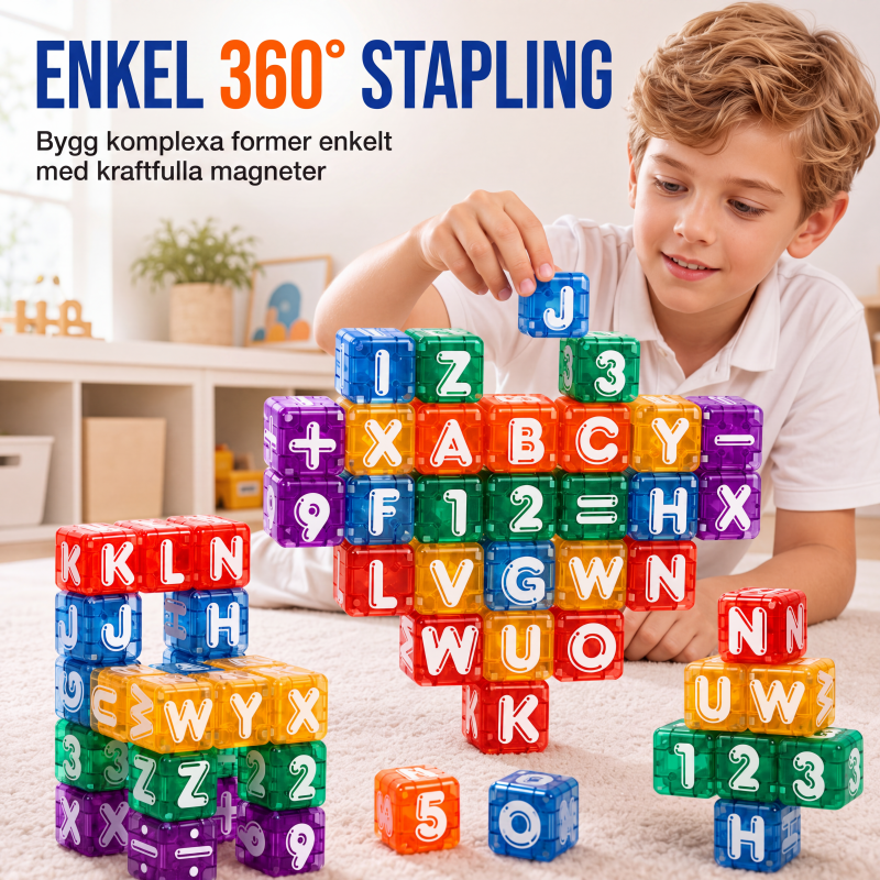 Magnetiska bokstavs- och sifferkuber för barn