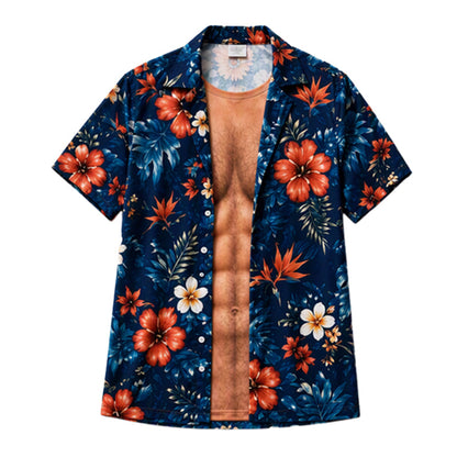 Hawaiiskjorta för Herrar med Tropiskt Blommotryck – Kortarm Casual Strandskjorta