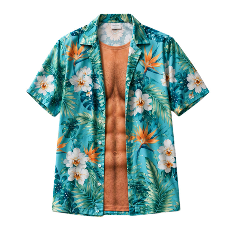 Hawaiiskjorta för Herrar med Tropiskt Blommotryck – Kortarm Casual Strandskjorta