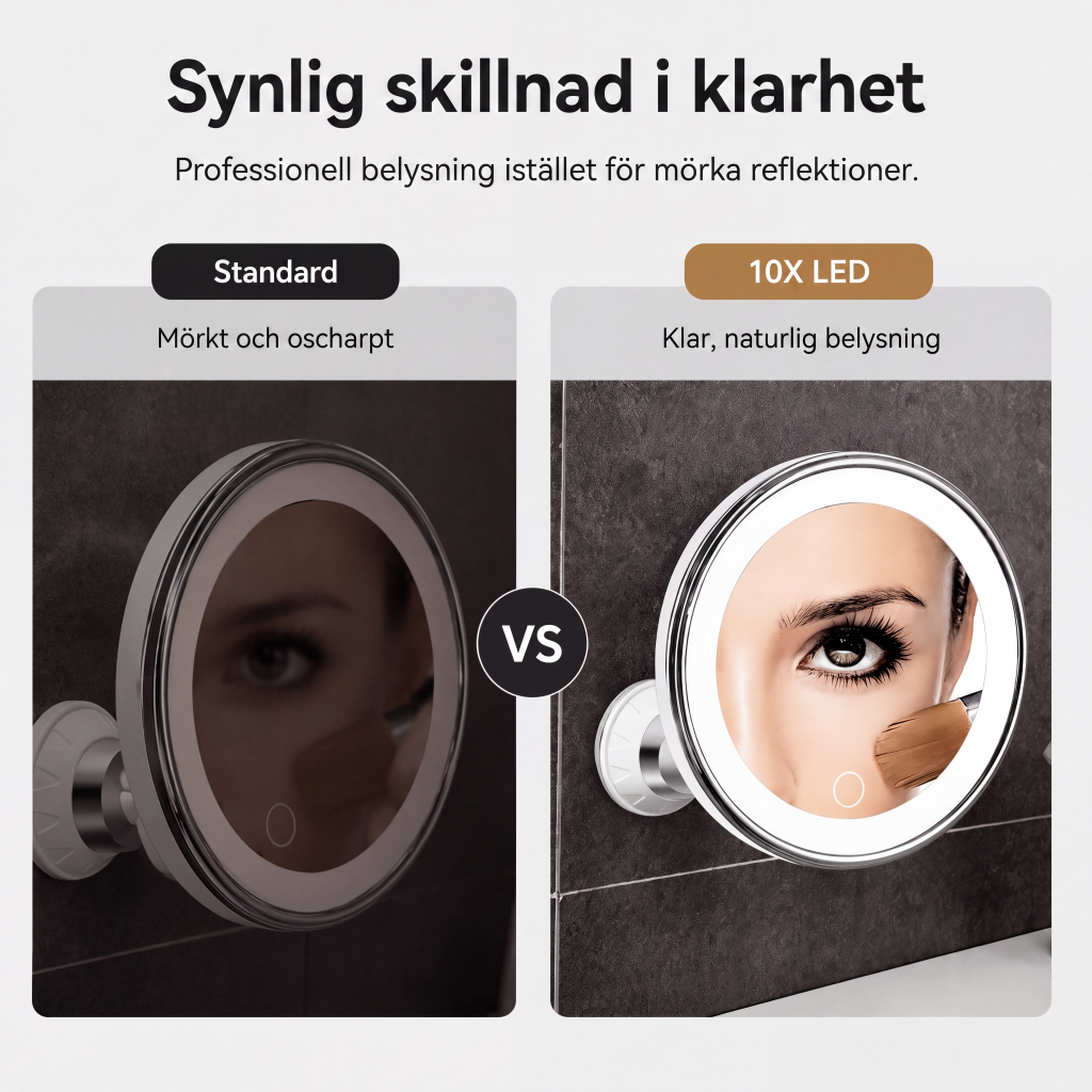 💄Tidsbegränsad 50% rabatt! 💡 10 gångers förstorande sminkspegel med LED-ljus och sugkopp