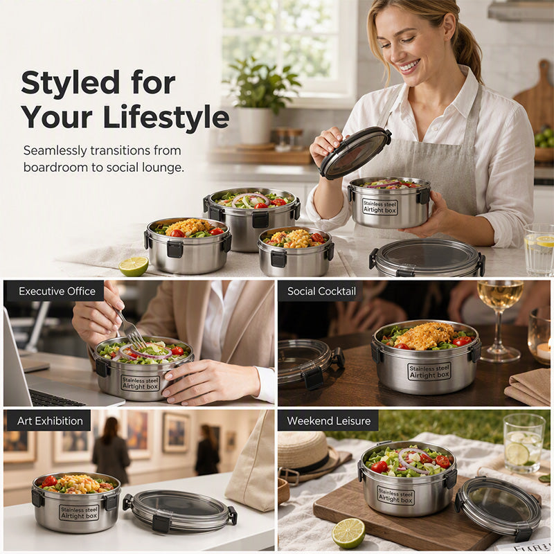 🍱 50% RABATT! 🥗 3-delat matlådeset i rostfritt stål – Lufttäta lock, robust & lätt att rengöra – Perfekt för skola, kontor & på språng ✨