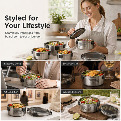 🍱 50% RABATT! 🥗 3-delat matlådeset i rostfritt stål – Lufttäta lock, robust & lätt att rengöra – Perfekt för skola, kontor & på språng ✨