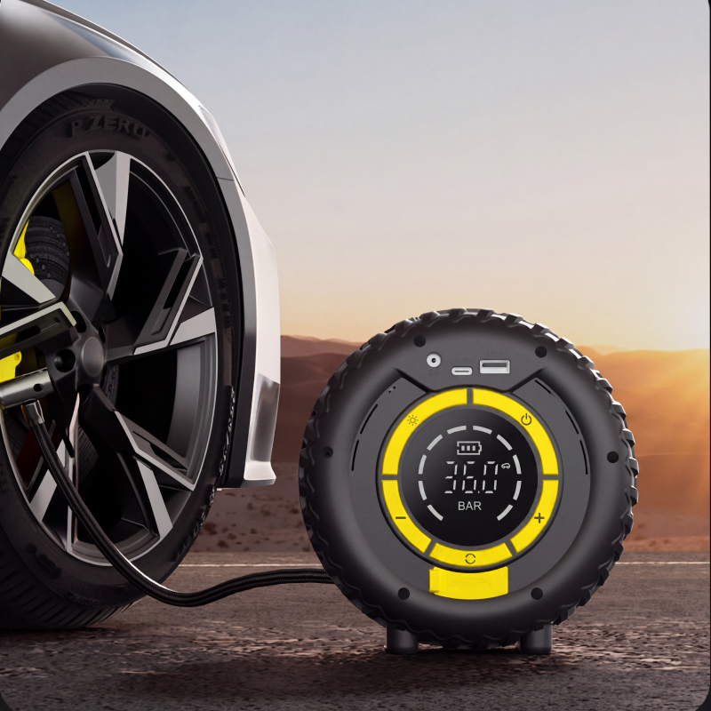 2-i-1: Starthjälp + Däckpump 🔋 — Kraftfull, kompakt och pålitlig bärbar kompressor ⚡ Perfekt för nödsituationer på vägen 🛠️