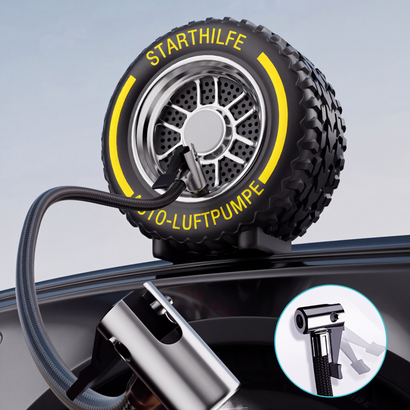 2-i-1: Starthjälp + Däckpump 🔋 — Kraftfull, kompakt och pålitlig bärbar kompressor ⚡ Perfekt för nödsituationer på vägen 🛠️
