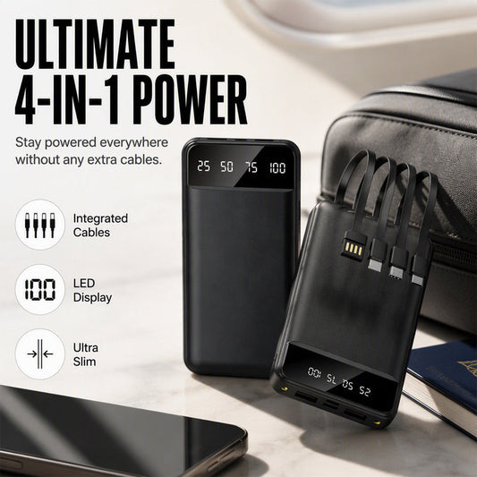 📢📢40% RABATT!! ⏰Portabelt Powerbank med 4 Inbyggda Kablar