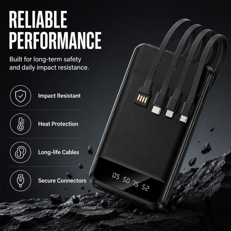 📢📢40% RABATT!! ⏰Portabelt Powerbank med 4 Inbyggda Kablar