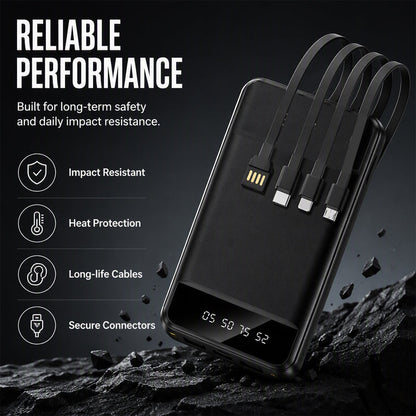 📢📢40% RABATT!! ⏰Portabelt Powerbank med 4 Inbyggda Kablar