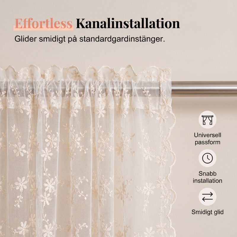 📢📢50 % RABATT !! ⏰Broderad blommig knytbar skir gardin