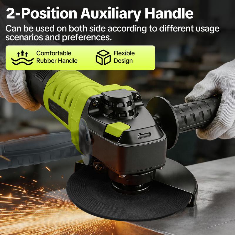 ⚡ SEESE 5-tums 8-ampers vinkelslip – 6-stegs steglös hastighetsreglering, 11 000 varv/min 🛠️ 🔧 Inkluderar skärskivor, lamellskiva och extra handtag 💪 Perfekt för kapning, slipning, polering och rostborttagning