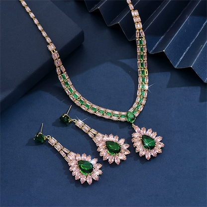 🎉 BEGRÄNSAD TID 50% RABATT! 💎 Zirkon Smyckesset – Halsband & Hängörhängen för Dam – Rosa & Grön Design, Premium Kopparbas ✨