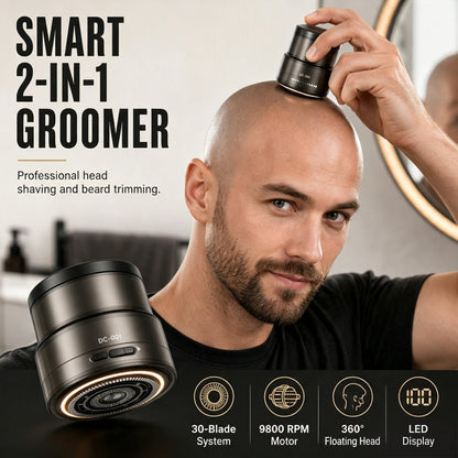 ⚡ 50 % RABATT NU! 🪒 2-i-1 smart elektrisk skallig rakapparat och skäggtrimmer – digital display, 30-blad & 360° flytande huvud – perfekt för jämn rakning 💈