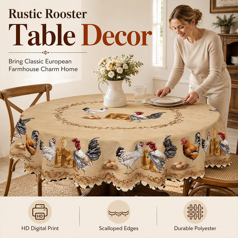 💯 50% Rea 🐔 Bordsduk med tuppmönster – Lantlig retrostil