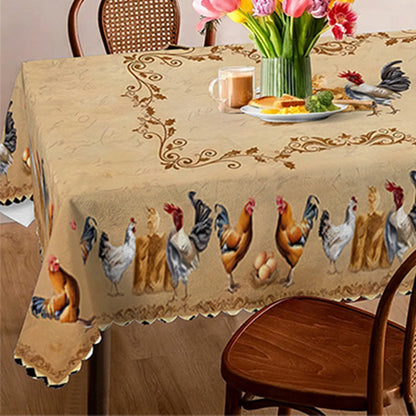💯 50% Rea 🐔 Bordsduk med tuppmönster – Lantlig retrostil