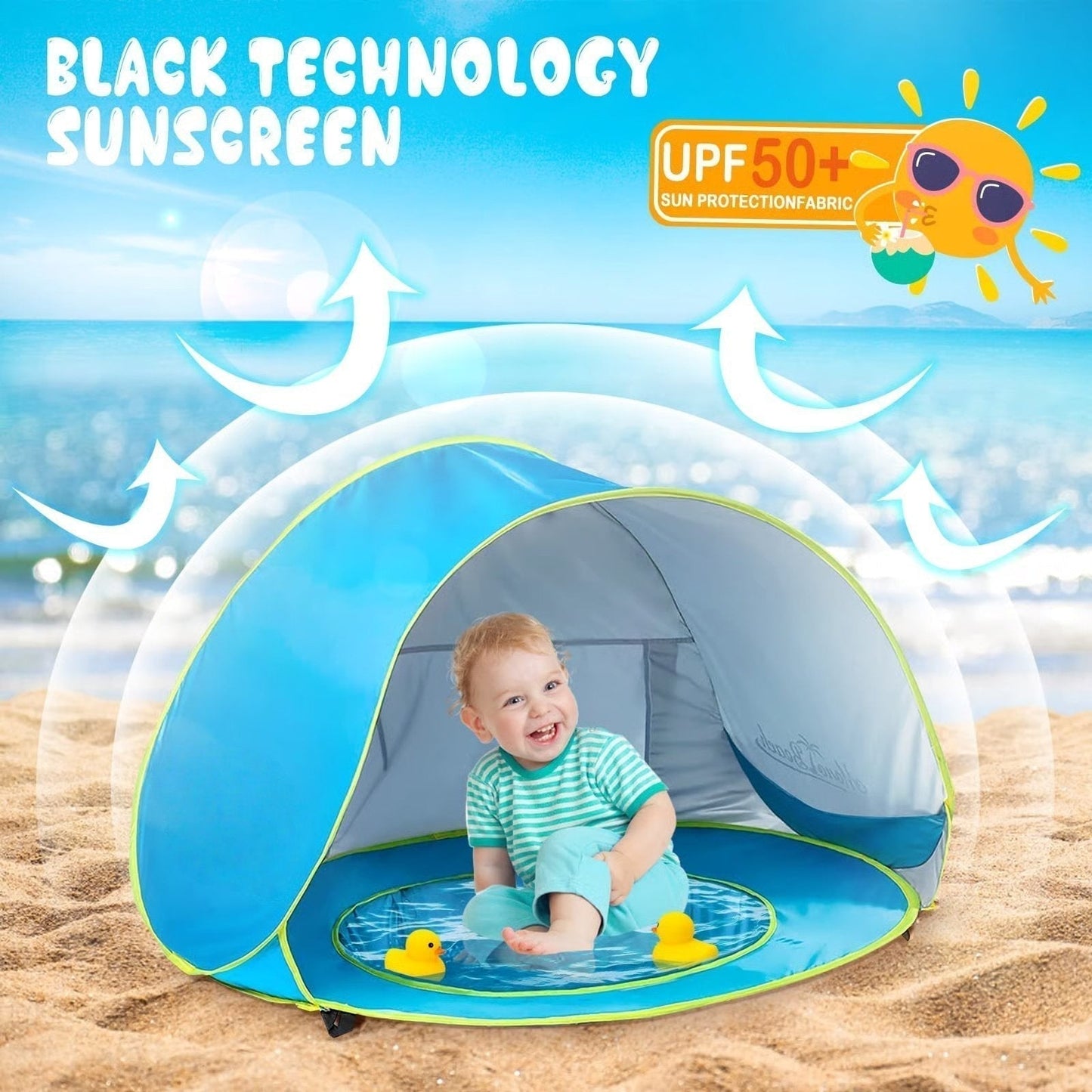 🏖 -50%! 🌞 Bärbart Strandtält Anti-UV för Baby – UPF 50+ – 120×80×70 cm – Automatisk Öppning & Lätt – Perfekt för att Skydda Baby från Solen 👶