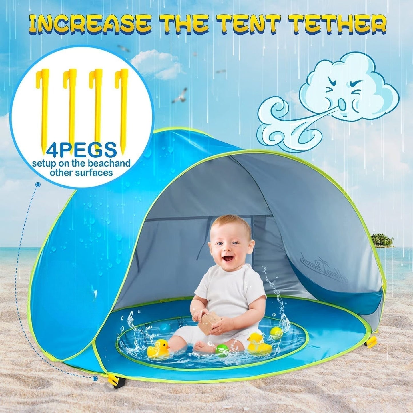 🏖 -50%! 🌞 Bärbart Strandtält Anti-UV för Baby – UPF 50+ – 120×80×70 cm – Automatisk Öppning & Lätt – Perfekt för att Skydda Baby från Solen 👶
