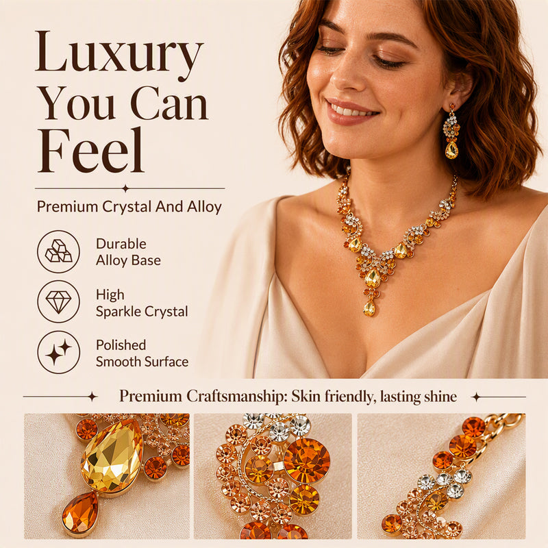 Smyckeset med glittrande strasshalsband och örhängen