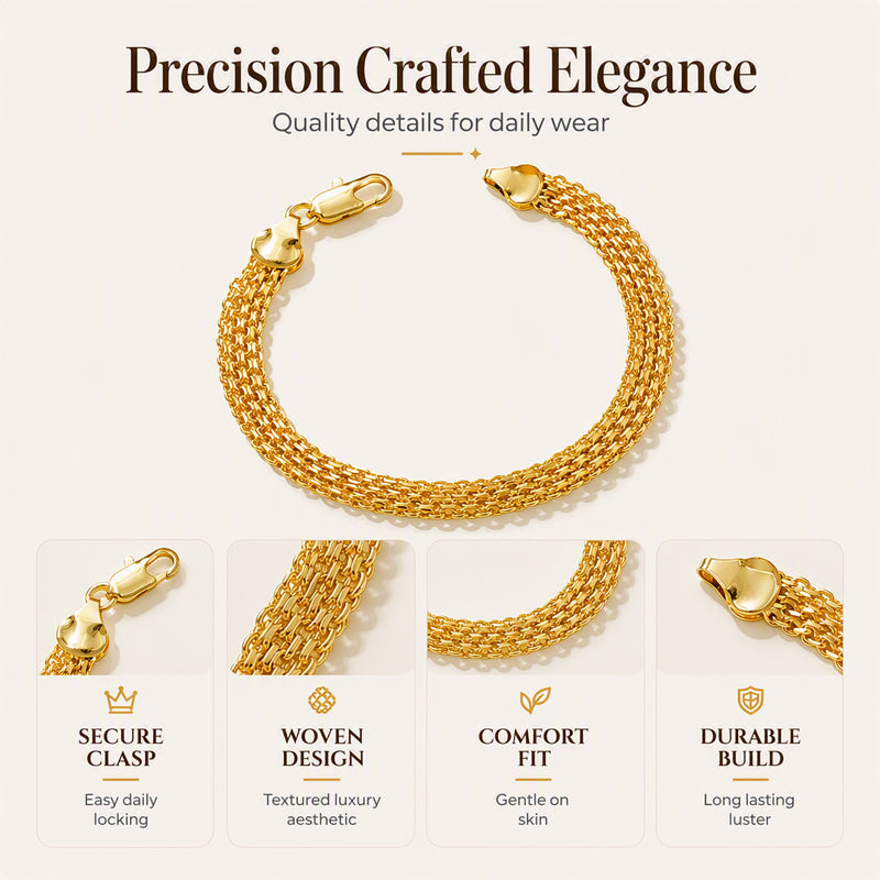 14K guldpläterat armband i bredt vävt nät