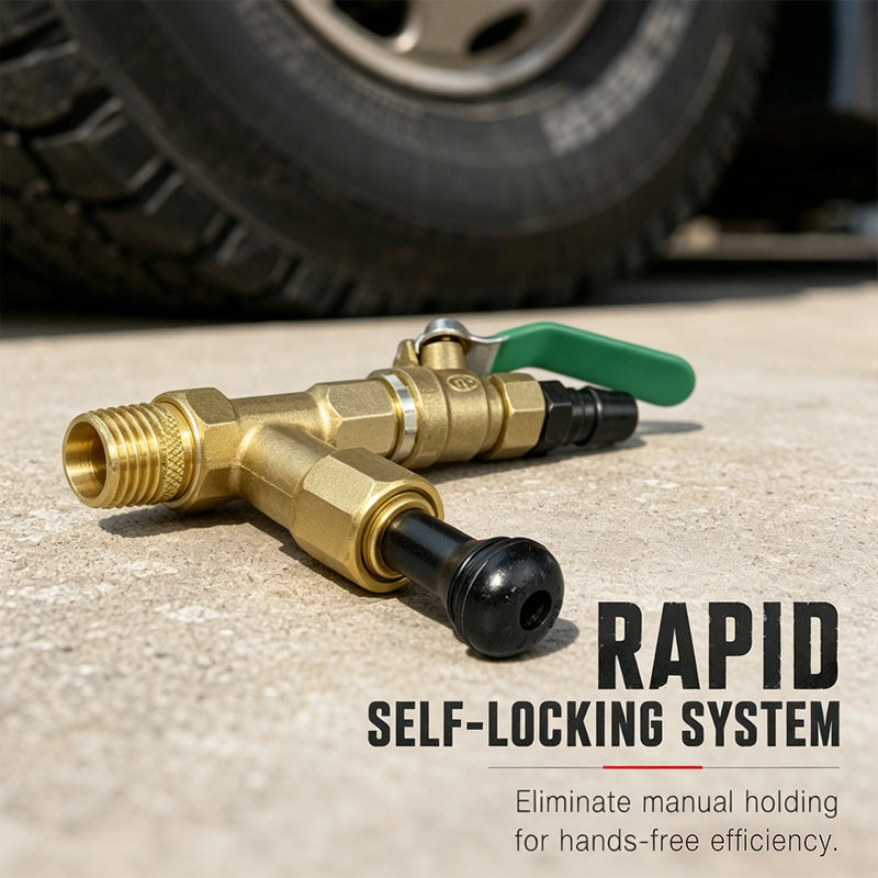 🚛50% RABATT!!⏰Mässings däckdefleringsventil med självlåsande chuck för stora lastbilar, pålitlig i bruk✨